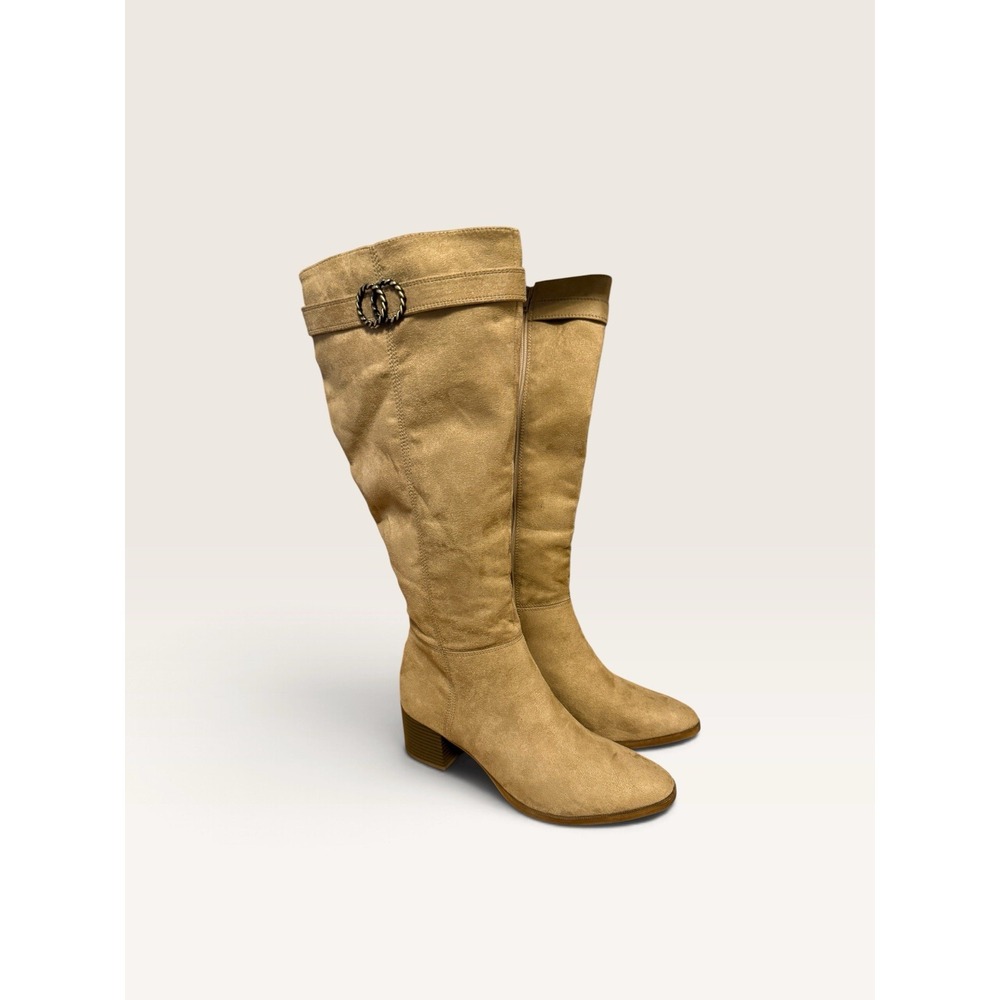 LifeStride Daring Knee High Boots Sandstone Tan Size 9.5 Medium Microsuede NWOB